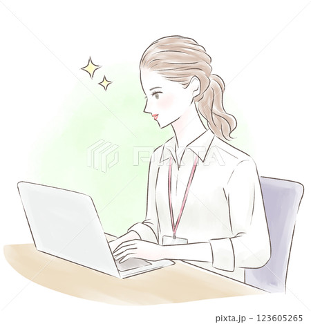 仕事ができるパソコン作業をするキャリアウーマン　背景あり 123605265
