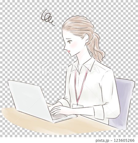 A tired career woman working overtime on a computer 123605266