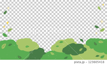 樹葉和樹木的新鮮綠色背景框架,帶有紋理的可愛手繪插圖 樹葉和樹木的新鮮綠色背景框架,帶有紋理的可愛手繪插圖 123605418