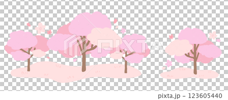 Spring image of cherry blossom trees, cute hand-drawn illustration with texture Spring image of cherry blossom trees, cute hand-drawn illustration with texture 123605440