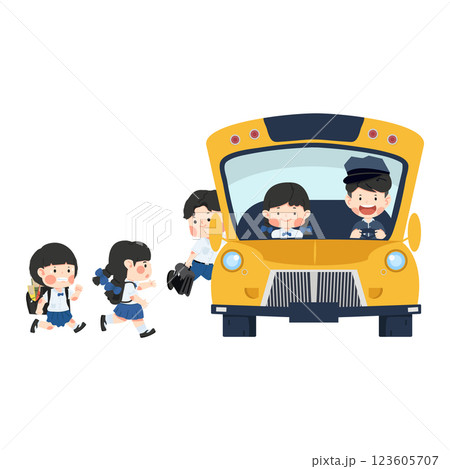Students are walking onto the school bus 123605707