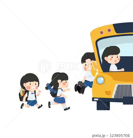 Students are walking onto Yellow the school bus 123605708