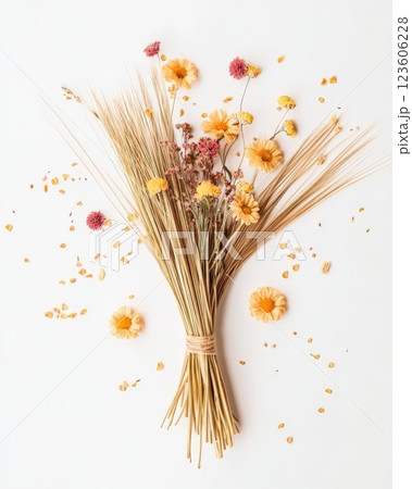Dried flowers bouquet on white background 123606228