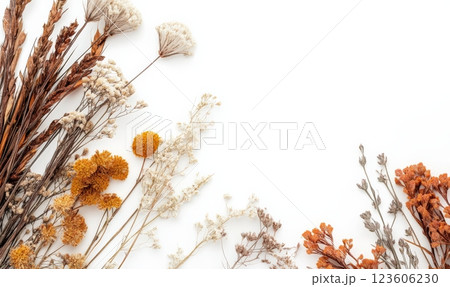 Dried flowers bouquet on white background 123606230