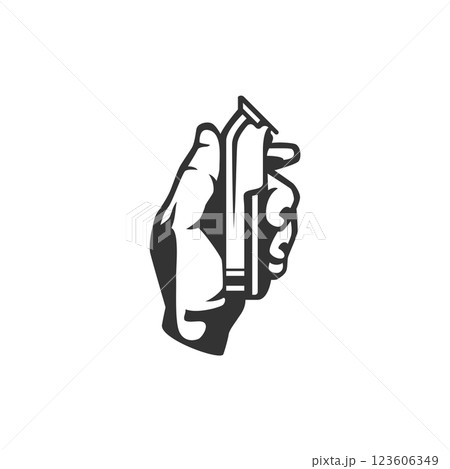 Barber shop gentleman grooming male hand with electric razor machine icon for logo vector Barber shop gentleman grooming male hand with electric razor machine icon for logo vector 123606349
