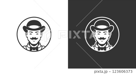Old fashioned man in hat with bow tie barbershop minimalist icon for logo set vector illustration Old fashioned man in hat with bow tie barbershop minimalist icon for logo set vector illustration 123606373
