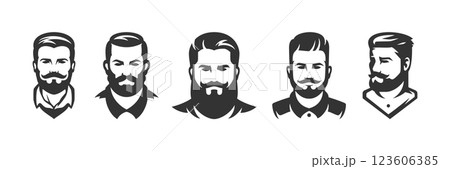 Brutal man with beard and mustache portrait barbershop icon set vector illustration 123606385