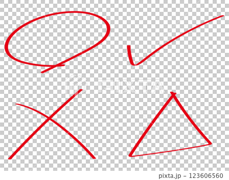 赤ペンの手書きの採点イラストセット 赤ペンの手書きの採点イラストセット 123606560
