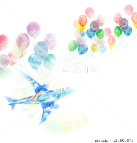 飛行機と風船　水彩 123606873