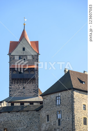 Loket Castle, a 12th-century gothic castle in the Karlovy Vary Region in Czech Republic 123607083