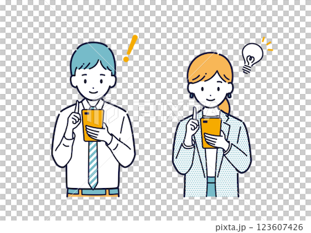 Illustration of a smiling business person using a smartphone Illustration of a smiling business person using a smartphone 123607426