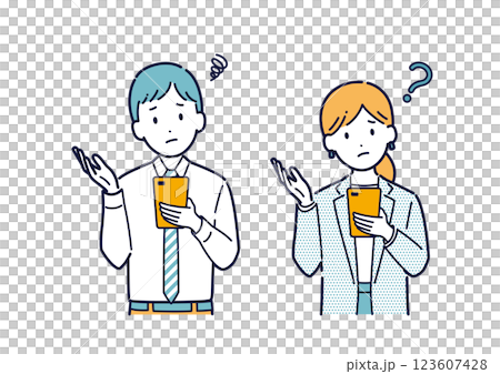 Illustration of a business person worried about a smartphone 123607428
