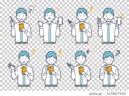Illustration set of a businessman with a smartphone Illustration set of a businessman with a smartphone 123607430