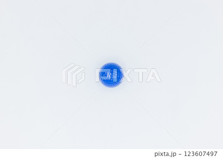 Blue golf ball on white background, One blue golf ball on white background, Sport equipment, Blue golf ball on white background, One blue golf ball on white background, Sport equipment, 123607497