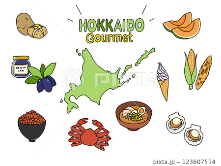 北海道のご当地グルメ・名産　イラストセット 123607514