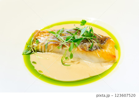 真鯛のポワレとソースのプレート 真鯛のポワレとソースのプレート 123607520