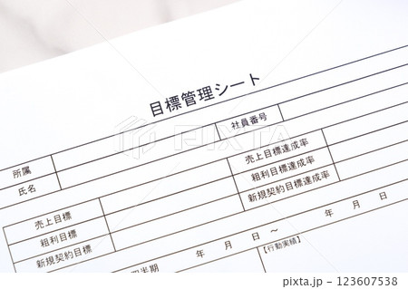 個人やチームの達成目標を明確に定義し、進捗状況を追跡するためのツールである「目標管理シート」 123607538