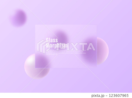 Abstract background in glass morphism style. Floating spheres and transparent partition. 123607965