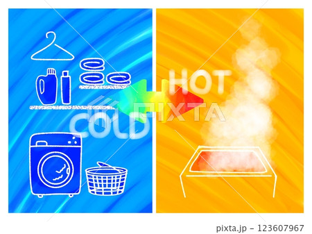 ヒートショック　バスルーム 寒暖差HOT COLDイメージイラスト　(シンプル・ポップ・おしゃれ) 123607967