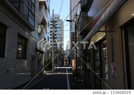 Urban Alleyway Scene Between Modern Buildings in Daylight, Japan Dec 10 2024 Urban Alleyway Scene Between Modern Buildings in Daylight, Japan Dec 10 2024 123608029