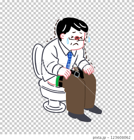 一位因大便乾燥而苦惱的中年男子。 123608062