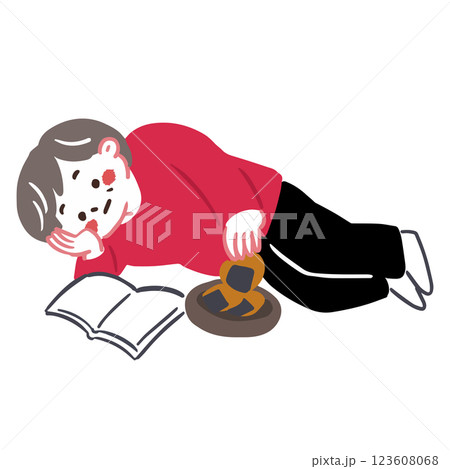 煎餅を食べながら雑誌を読んでいるあまり動かない女性 煎餅を食べながら雑誌を読んでいるあまり動かない女性 123608068