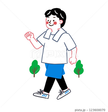 ウォーキングなど適度な運動をしている男性　腸内環境についてのイラスト 123608070