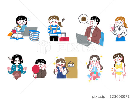 便秘と腸内環境についてのイラストセット2 便秘と腸内環境についてのイラストセット2 123608071
