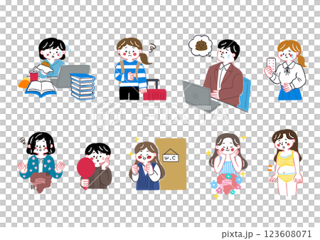 便秘と腸内環境についてのイラストセット2 便秘と腸内環境についてのイラストセット2 123608071