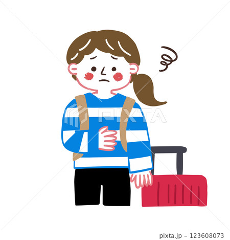 旅行先でお腹の調子がおかしい女性 腸内環境についてのイラスト 旅行先でお腹の調子がおかしい女性 腸内環境についてのイラスト 123608073