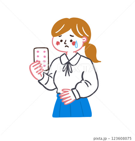 便通を常に薬に頼っているのが気になる女性　腸内環境についてのイラスト 123608075