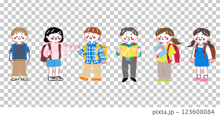 Cute illustration of elementary school students standing Cute illustration of elementary school students standing 123608084
