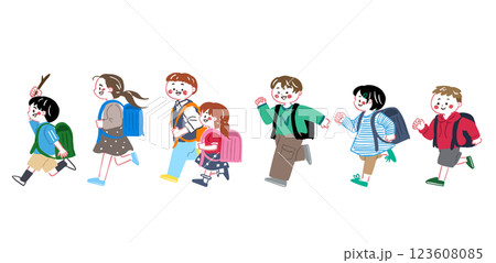 走っている小学生の子供達のイラストセット 走っている小学生の子供達のイラストセット 123608085