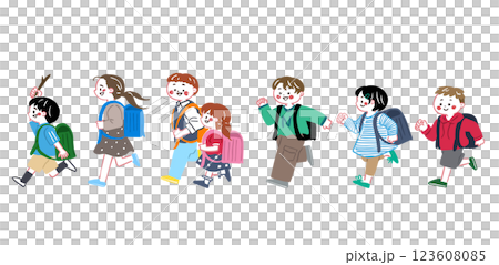 一組小學生跑步的插圖 123608085