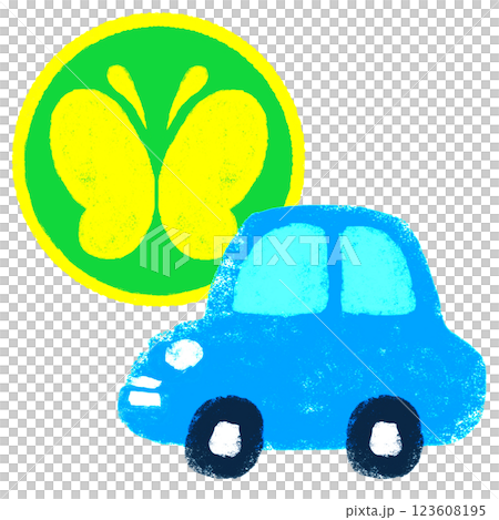 シンプルイラスト　クレヨンタッチ　聴覚障害者標識と自動車 123608195