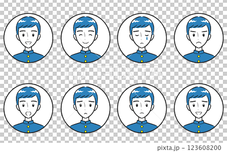 Simple icon set of male students' emotions and various facial expressions Simple icon set of male students' emotions and various facial expressions 123608200