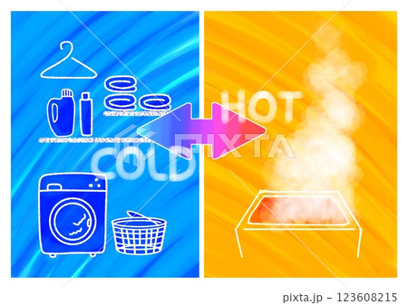 ヒートショック バスルーム 寒暖差HOT COLDイメージイラスト (シンプル・ポップ・おしゃれ) ヒートショック バスルーム 寒暖差HOT COLDイメージイラスト (シンプル・ポップ・おしゃれ) 123608215