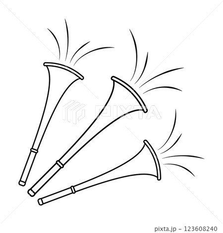 Cheerful Black Trumpets Burst, Festive Sound in Simple Outline Cheerful Black Trumpets Burst, Festive Sound in Simple Outline 123608240