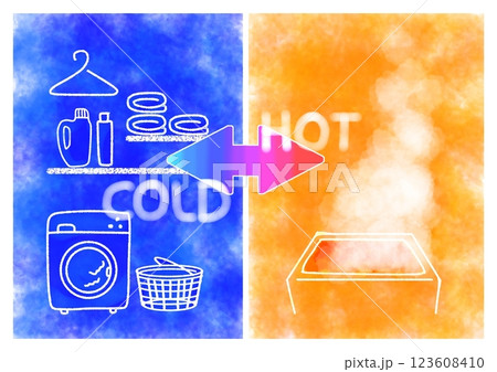 ヒートショック　バスルーム 寒暖差HOT COLDイメージイラスト　(シンプル・ポップ・おしゃれ) 123608410