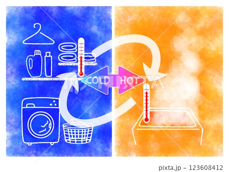 ヒートショック　温度・寒暖差繰り返すイメージイラスト　(かわいい・明るい・ポップ) 123608412