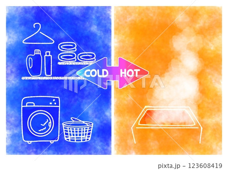 ヒートショック　バスルーム 寒暖差HOT COLDイメージイラスト　(シンプル・ポップ・おしゃれ) 123608419