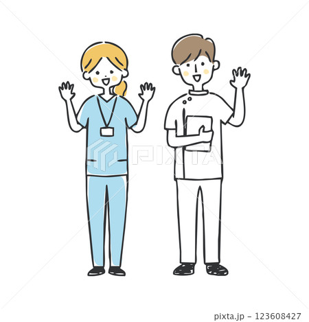 看護士　整体師の男性と女性 123608427
