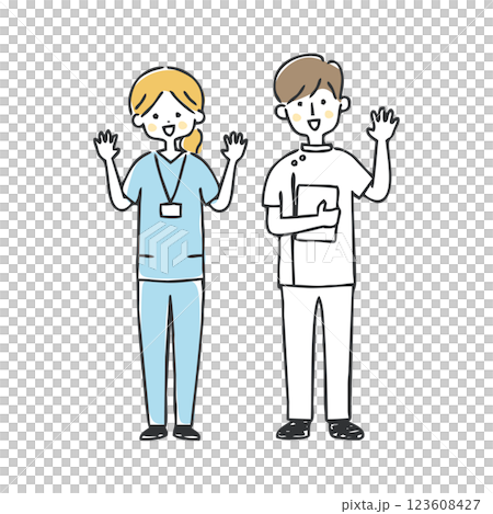 看護士　整体師の男性と女性 123608427