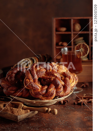 Traditional Scandinavian soft pretzels with cinnamon and sugar. Traditional Scandinavian soft pretzels with cinnamon and sugar. 123608509
