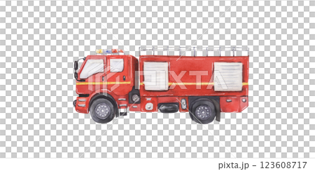 Watercolor Fire Rescue Truck Isolated 123608717