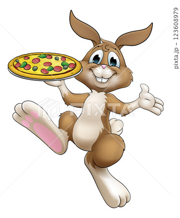Easter Bunny Rabbit Cartoon Pizza Restaurant Chef Easter Bunny Rabbit Cartoon Pizza Restaurant Chef 123608979