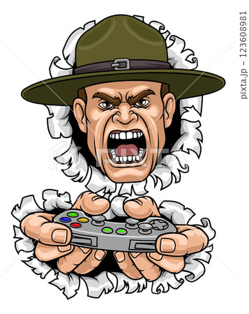 Drill Instructor Sergeant Bootcamp Gamer Mascot Drill Instructor Sergeant Bootcamp Gamer Mascot 123608981