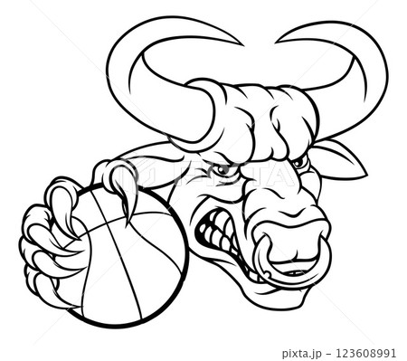 Bull Minotaur Longhorn Cow Basketball Mascot 123608991