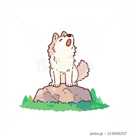 デフォルメ、遠吠えをするオオカミ、イラスト、アイコン、素材 123609207