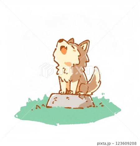 デフォルメ、遠吠え狼、イラスト、アイコン、素材 123609208